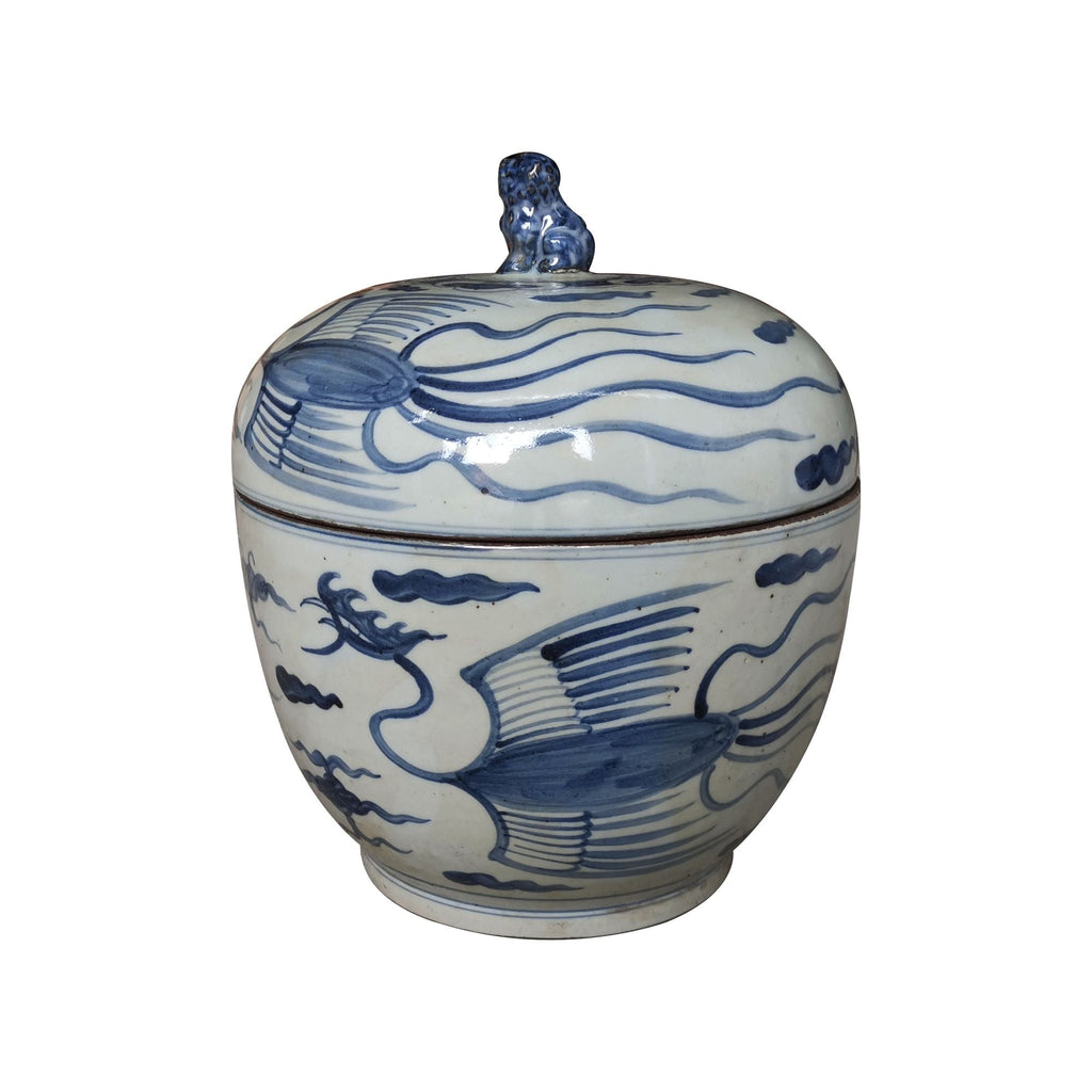 Blue And White Phoenix Lidded Jar