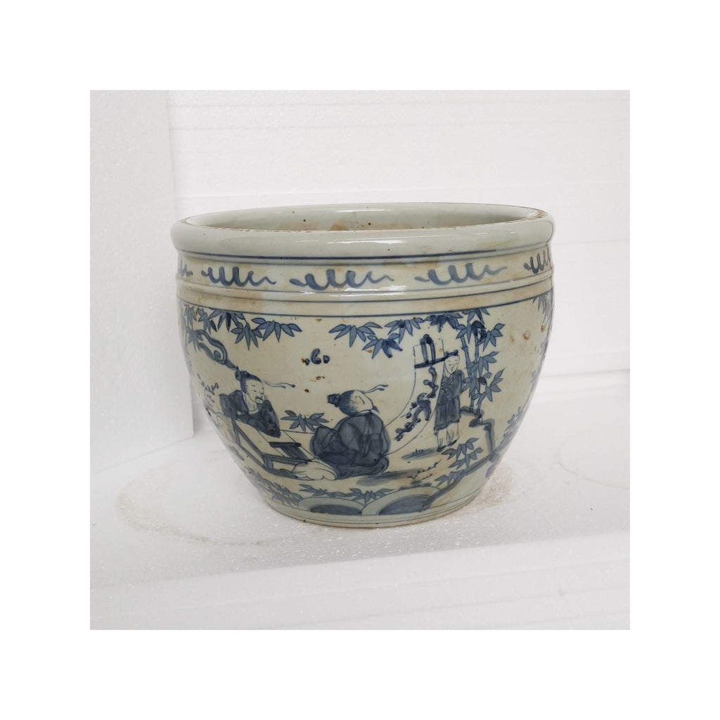 Blue And White Porcelain Pot With Seven Sages of Bamboo Groove