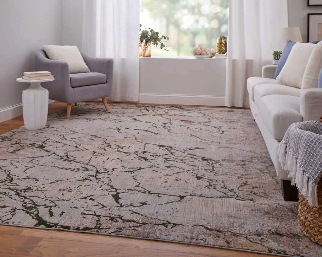 Pryor Modern Abstract Taupe Green Tan Area Rug (10' x 13')