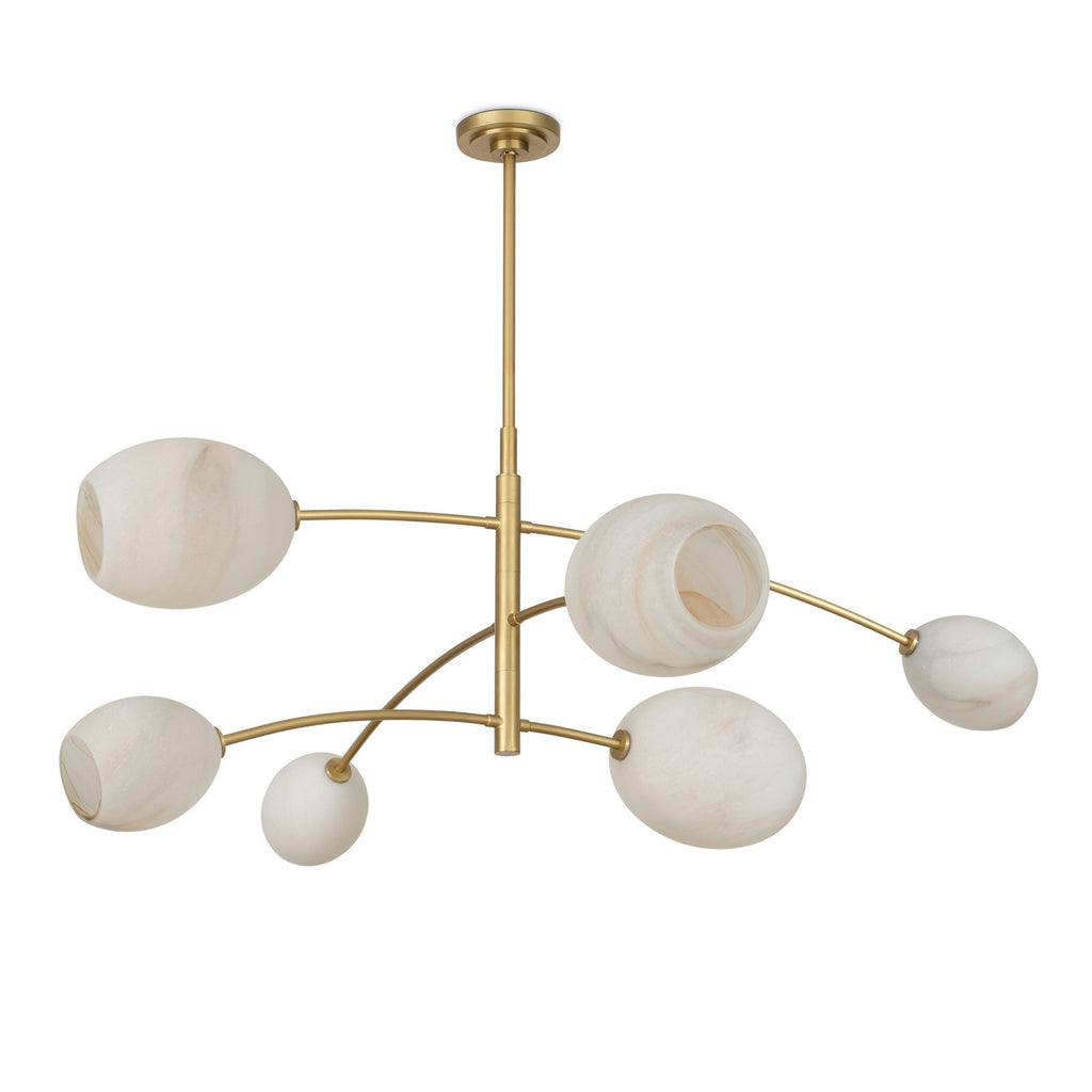 Artemis Chandelier, Natural Brass with Alabaster Glass