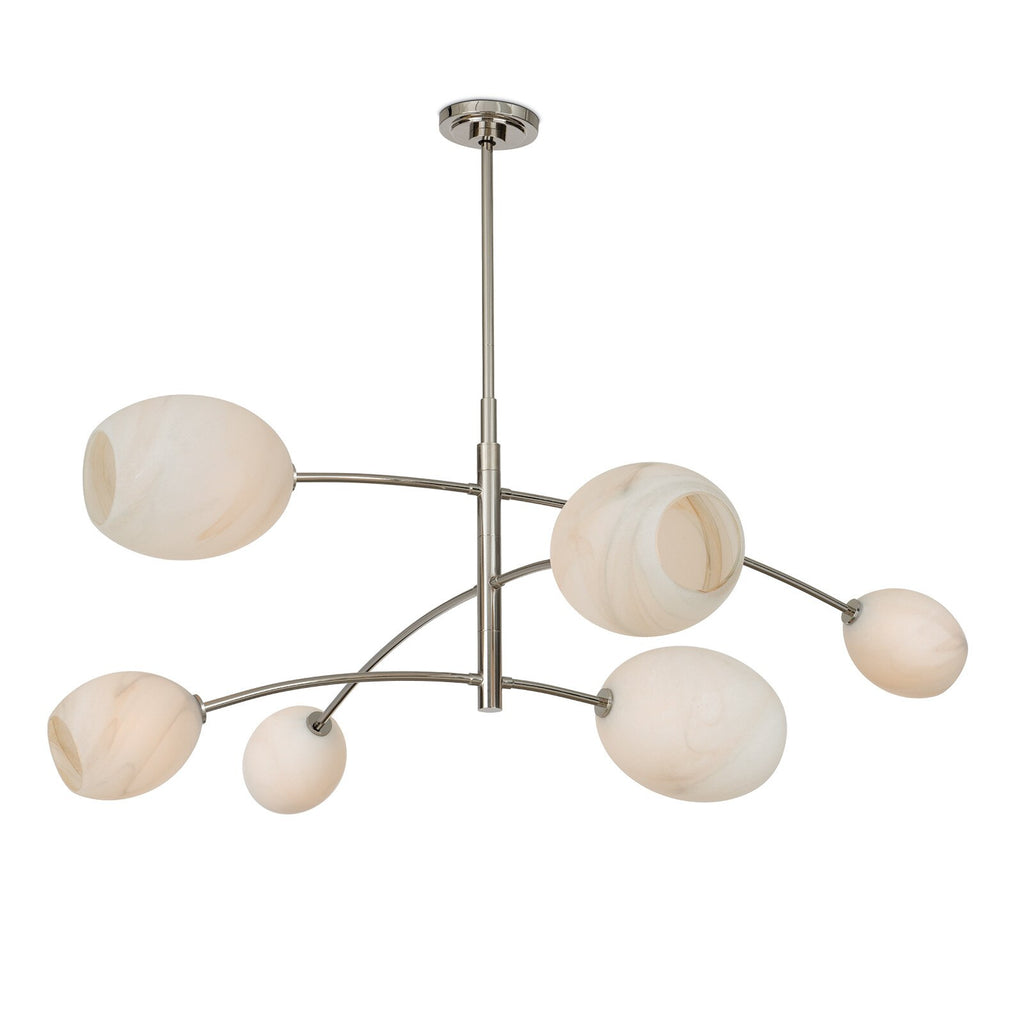 Artemis Chandelier, Polished Nickel with Alabaster Glass