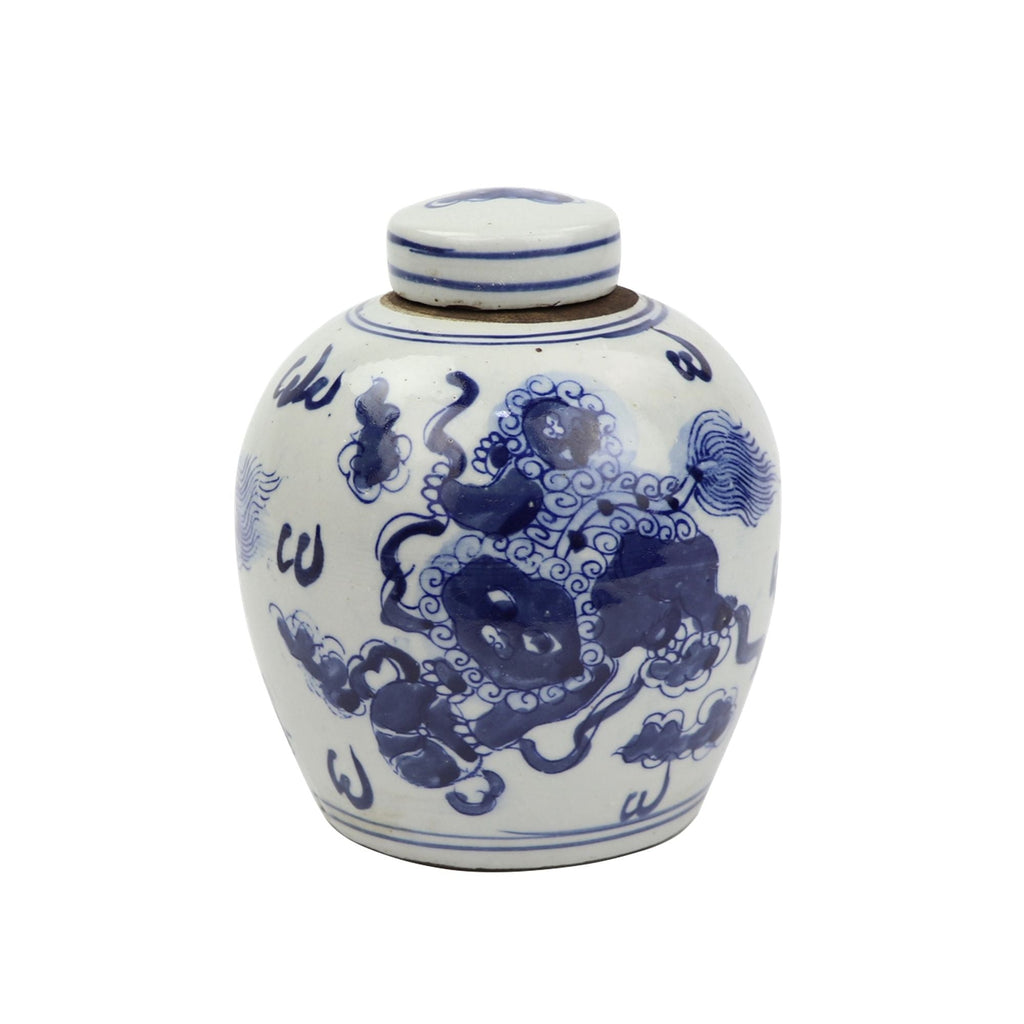 Blue And White Tiny Lid Mini Jar Lion