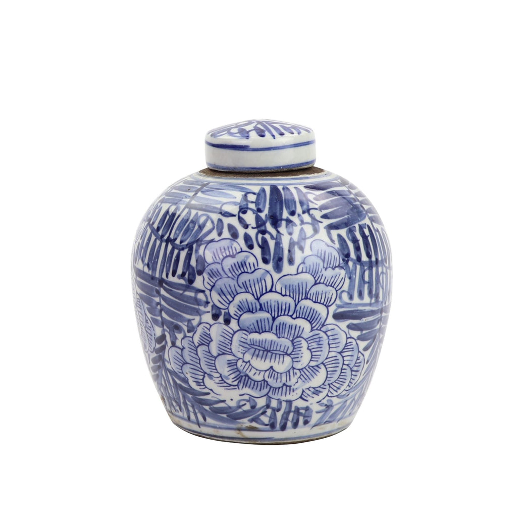 Blue And White Tiny Lid Mini Jar Blooming Flower