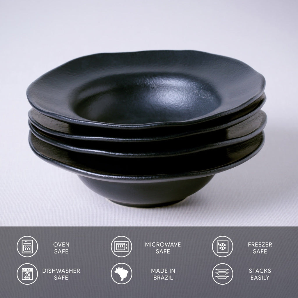 Matte Black Deep Rim Dessert Plates, Set of 4