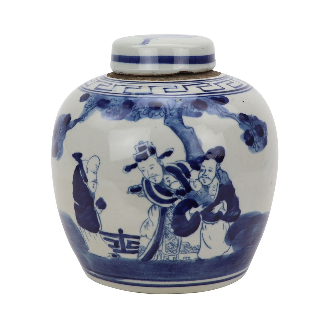 Blue And White Mini Jar Three Immortals