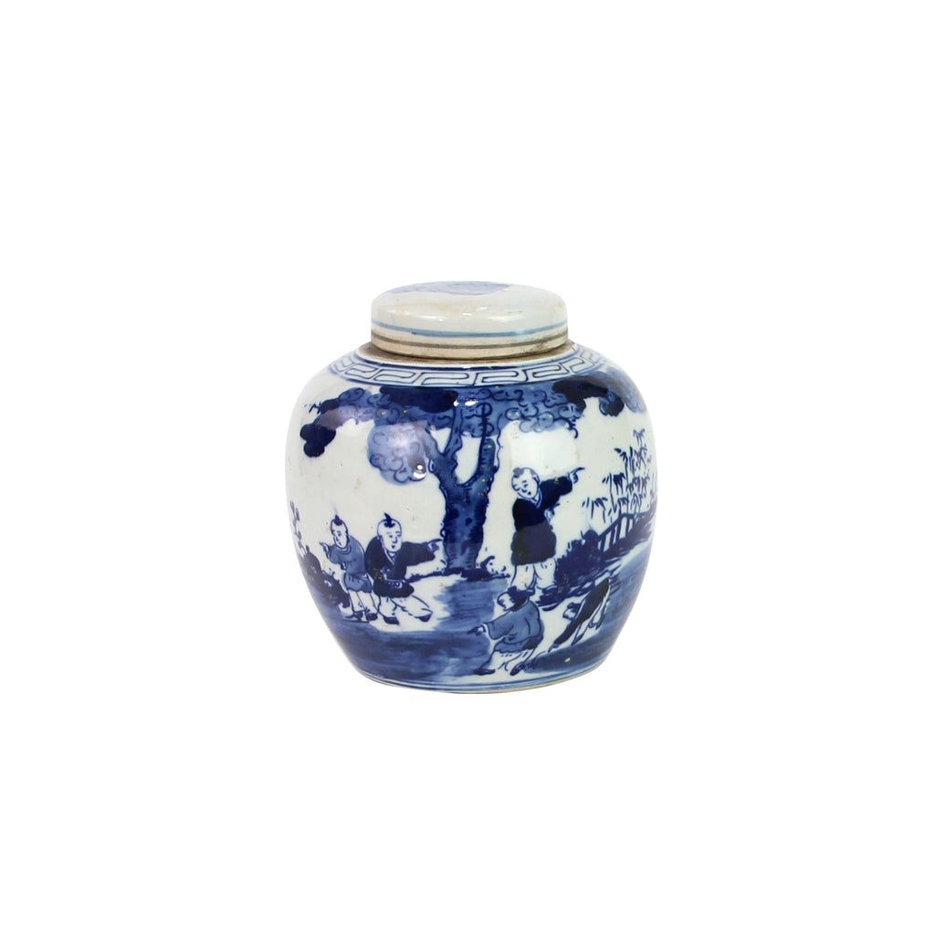 Blue And White Mini Jar Kids Playing Under Tree