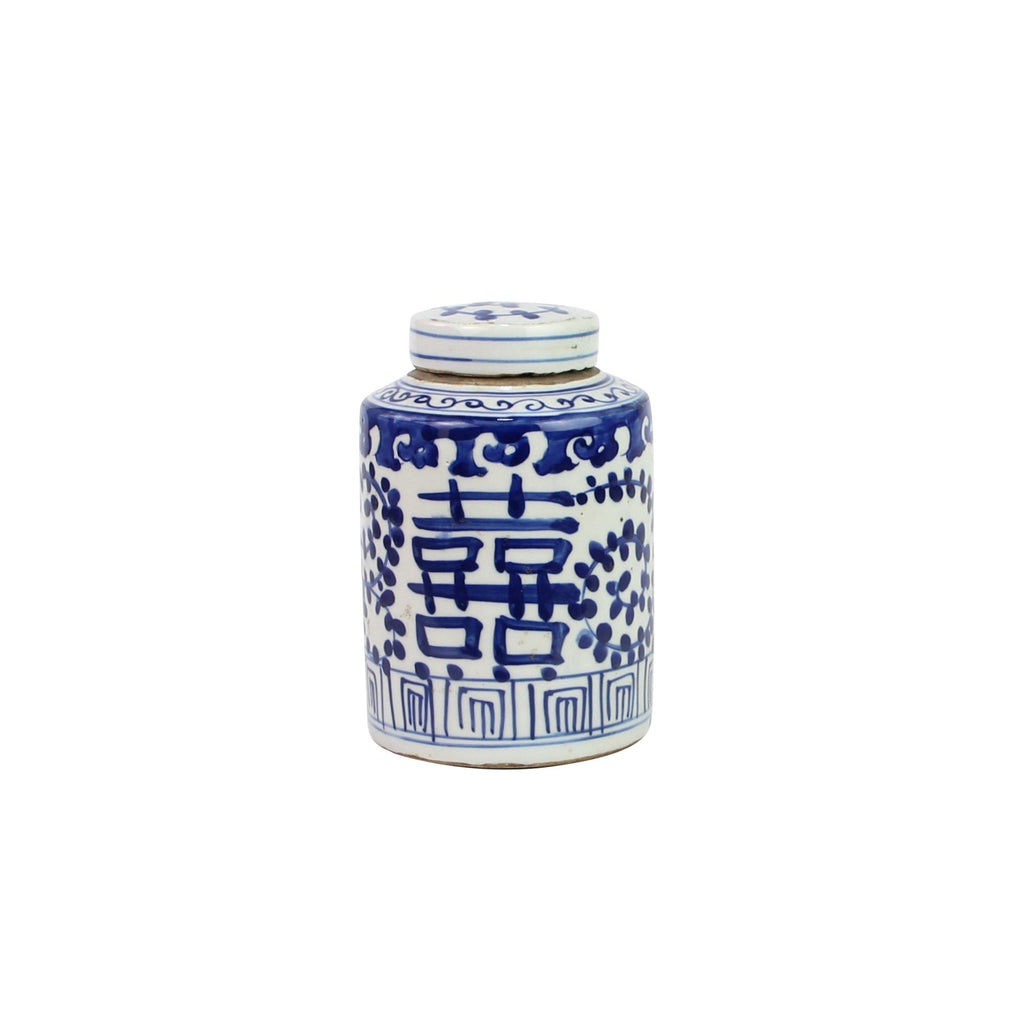 Blue And White Mini Tea Jar Double Happiness