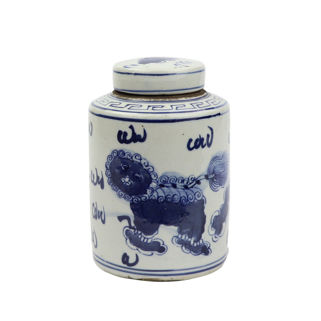 Blue And White Mini Tea Jar Lion