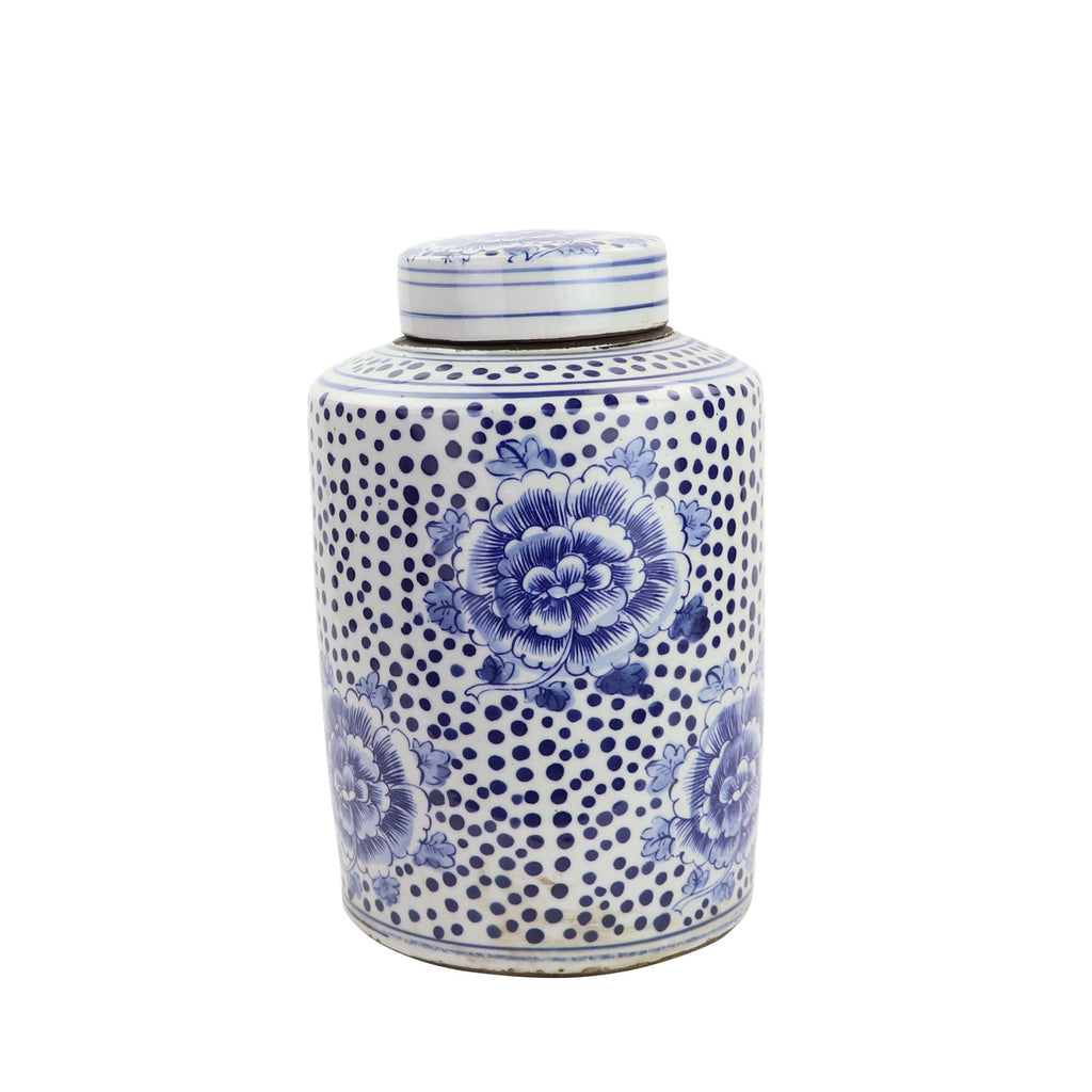 Blue And White Mini Tea Jar Peony Dots Large