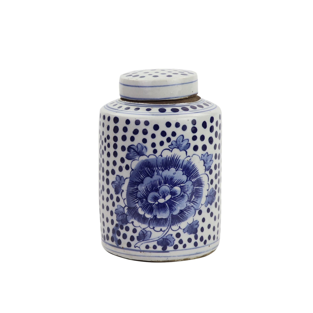 Blue And White Mini Tea Jar Peony Dots Small