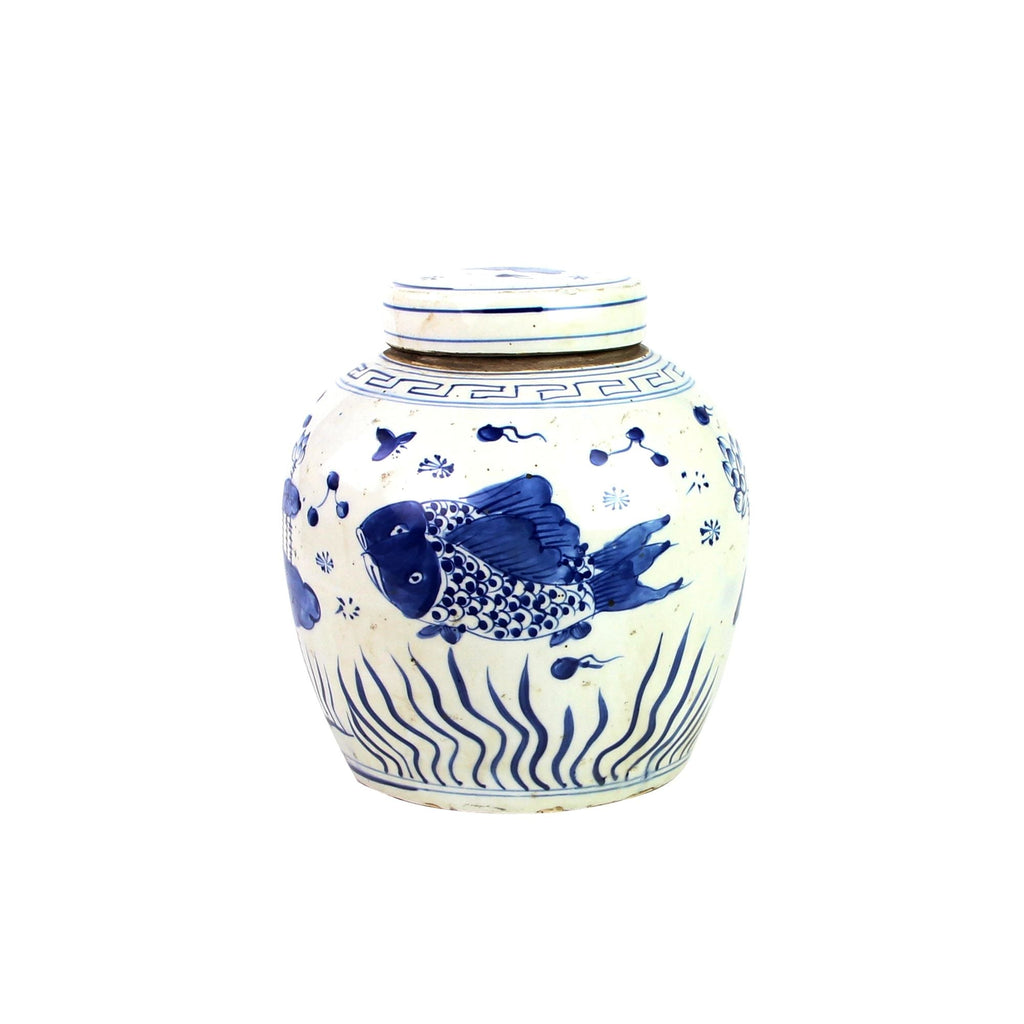 Blue And White Ming Jar Fish Motif