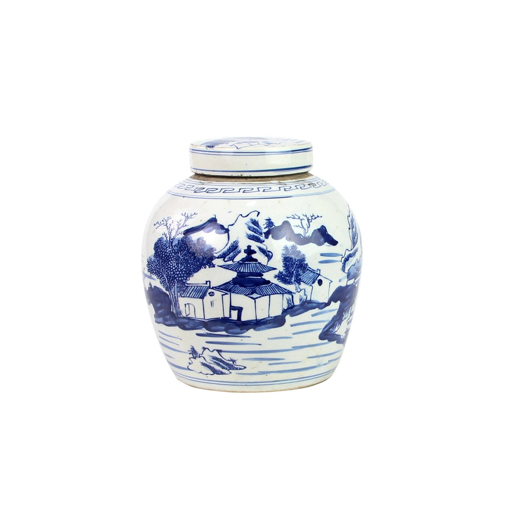 Blue And White Ming Jar Landscape Motif