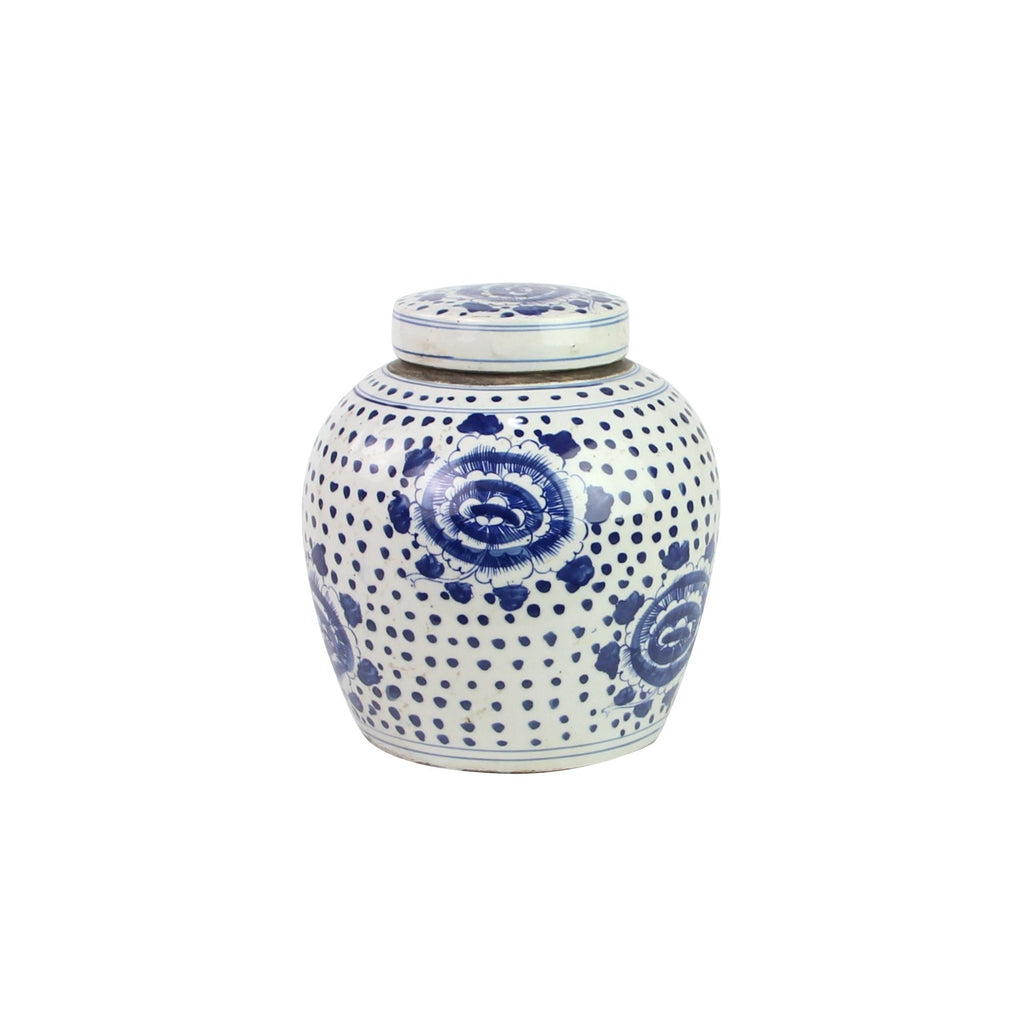 Blue And White Ming Jar Peony Dots