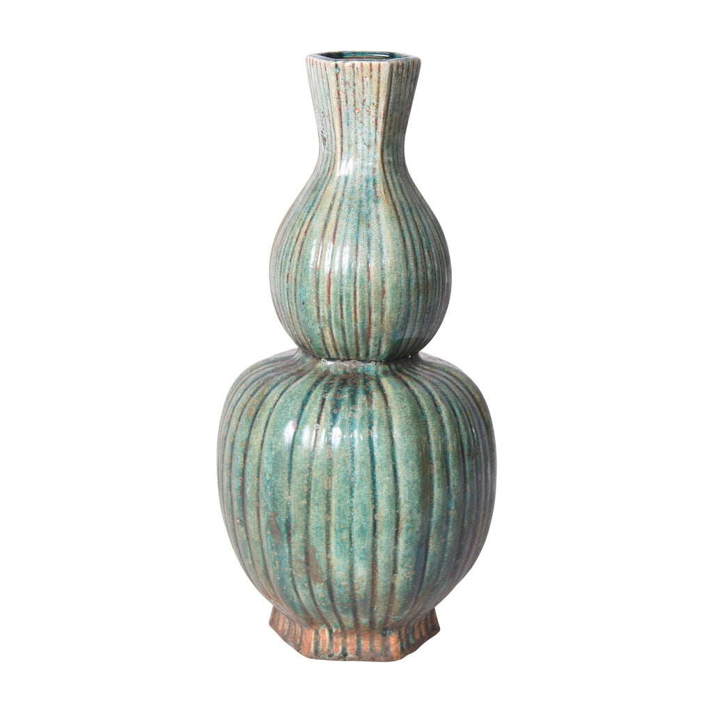 Speckled Green Hexagonal Fluted Gourd Vase