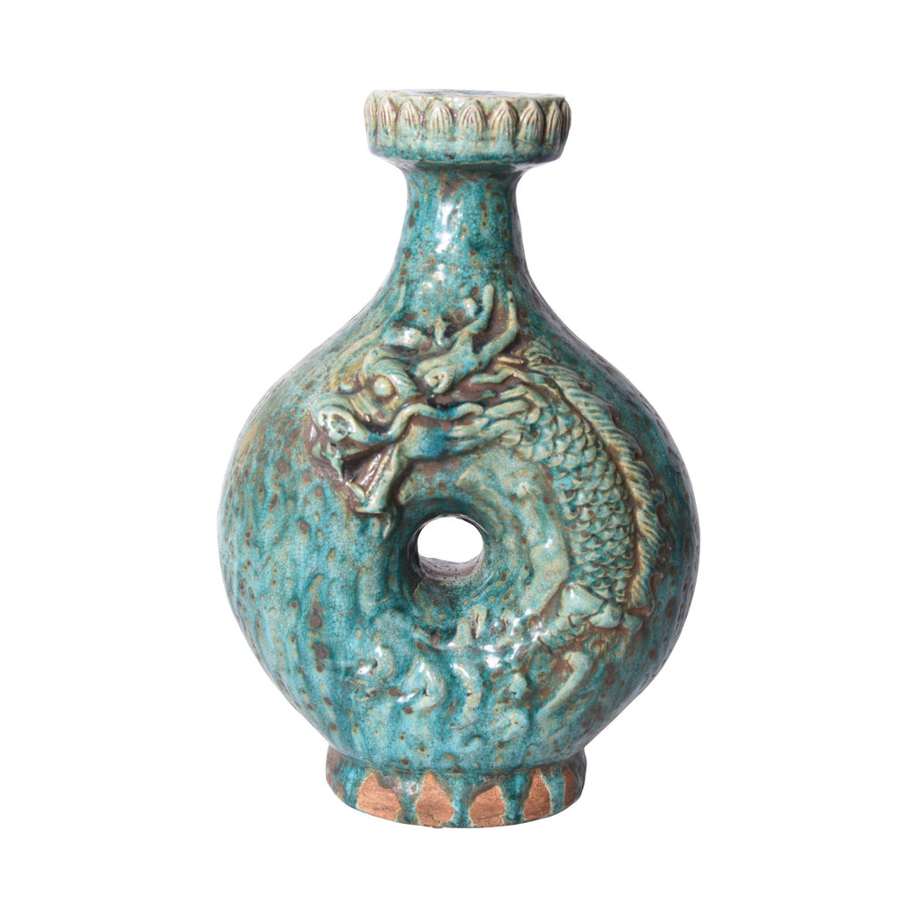 Speckled Green Embossed Dragon Vase