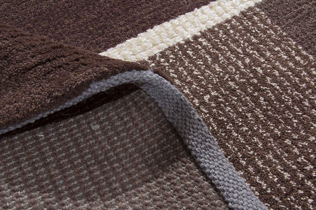 Scandinavian Geometric Beige Brown Wool Pile Rug