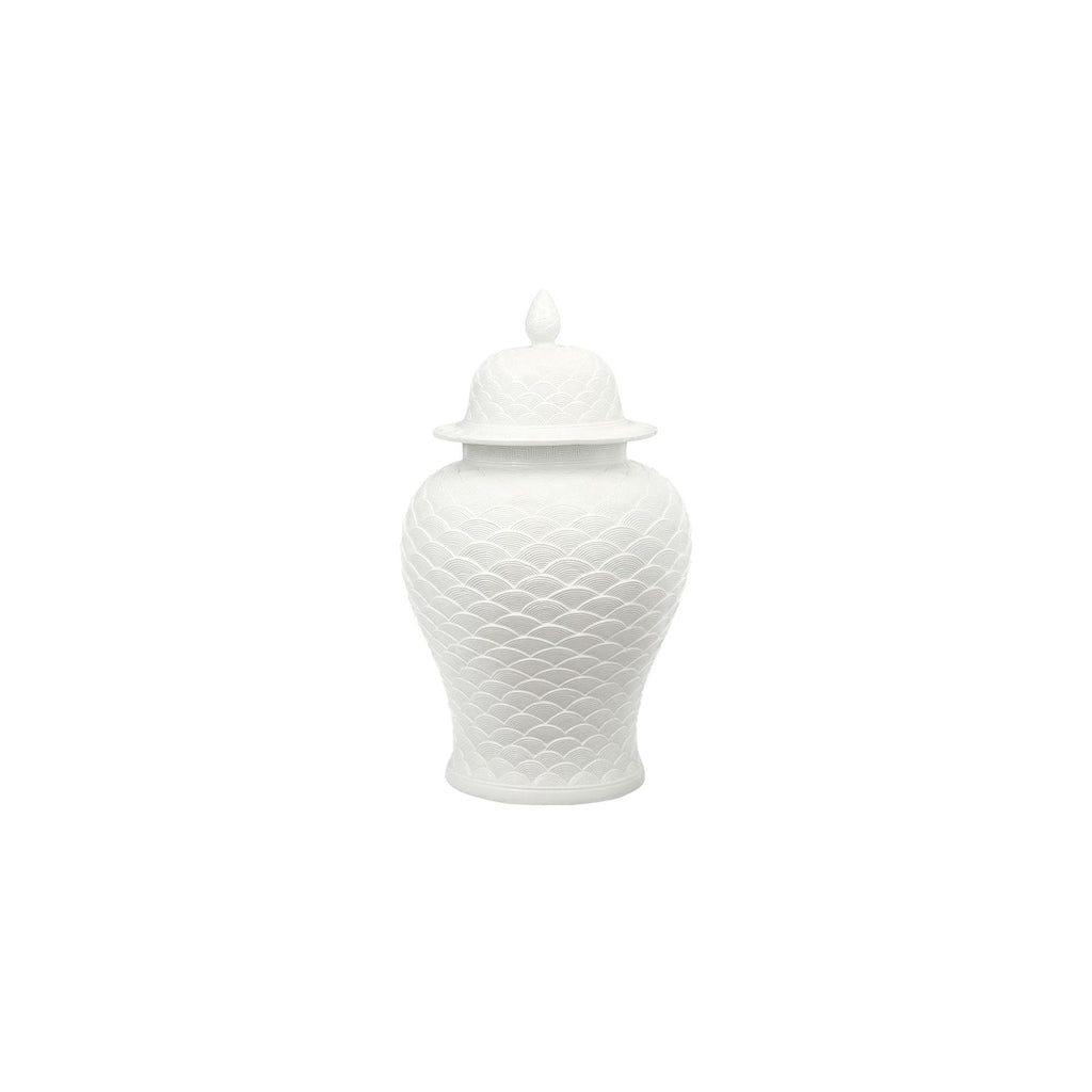 White Carved Seawave Temple Jar