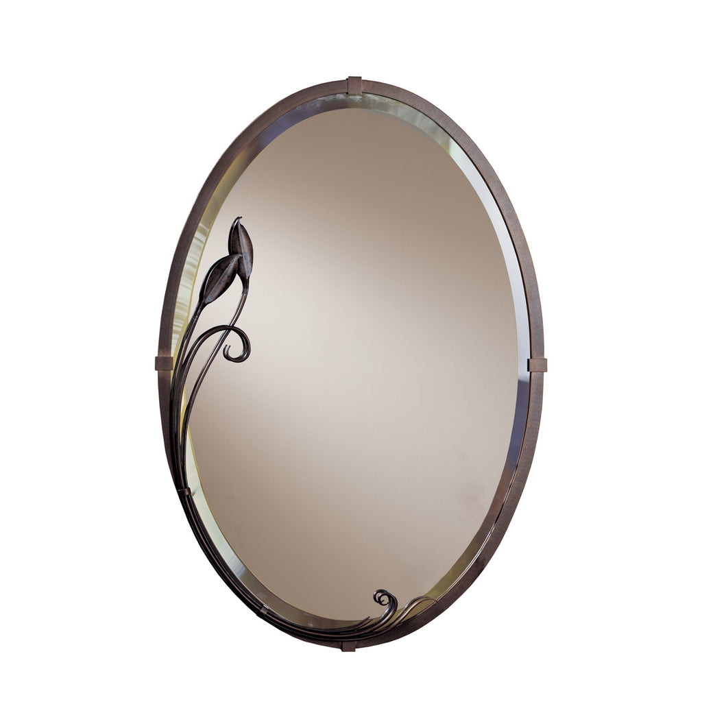 Beveled Oval Mirror with Leaf