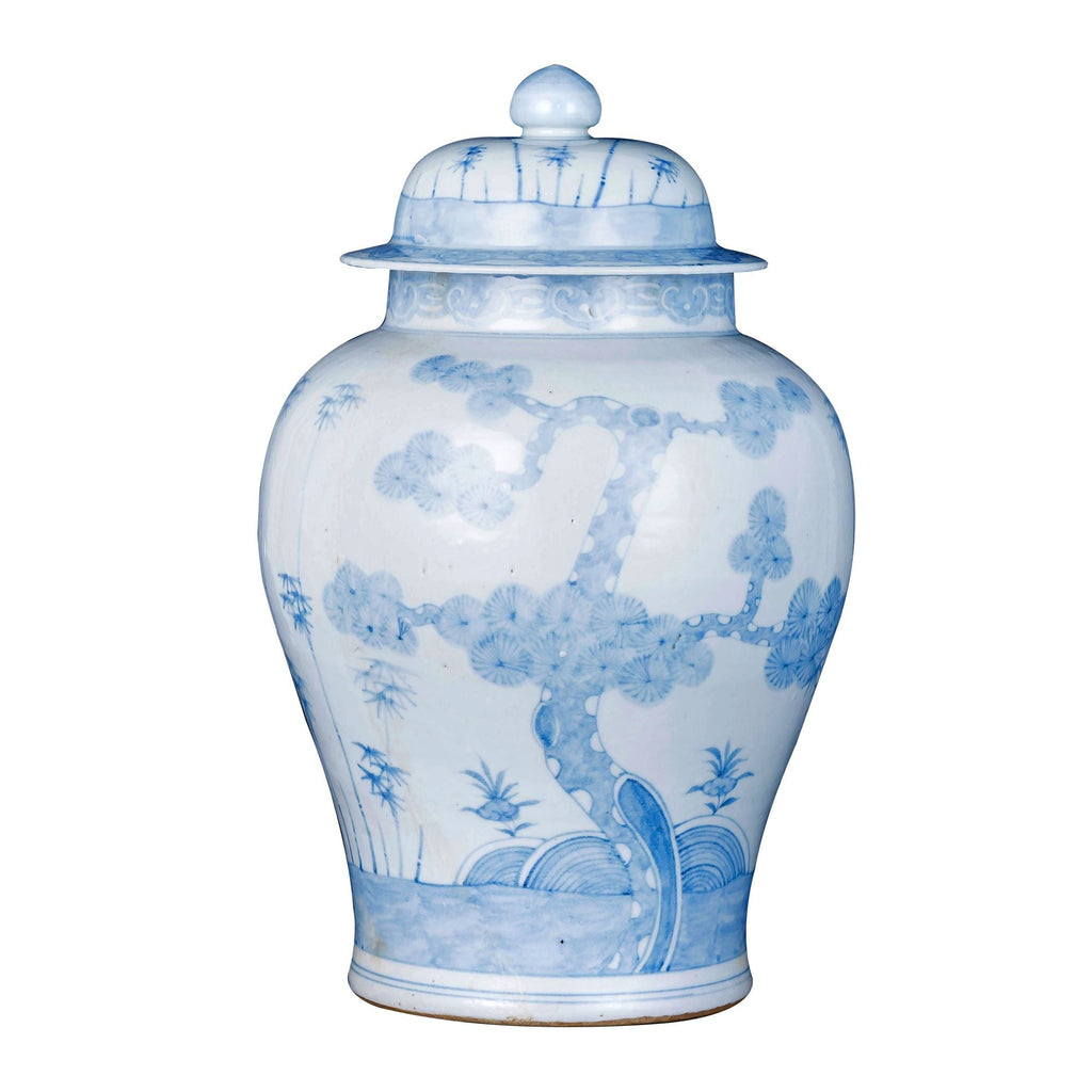 Blue And White Ming Pine Tree Temple Jar