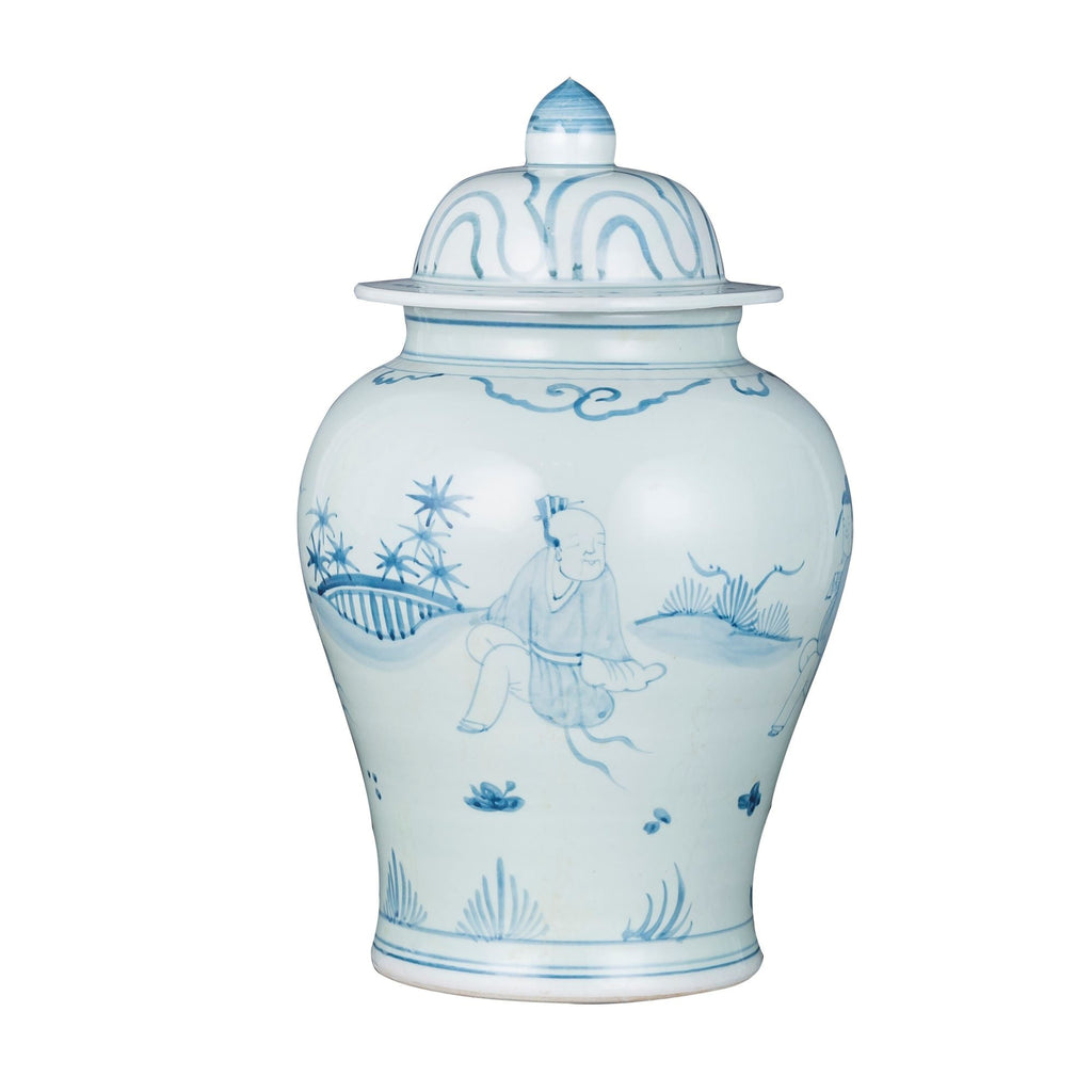 Blue White Porcelain Temple Jar Old Man Motif