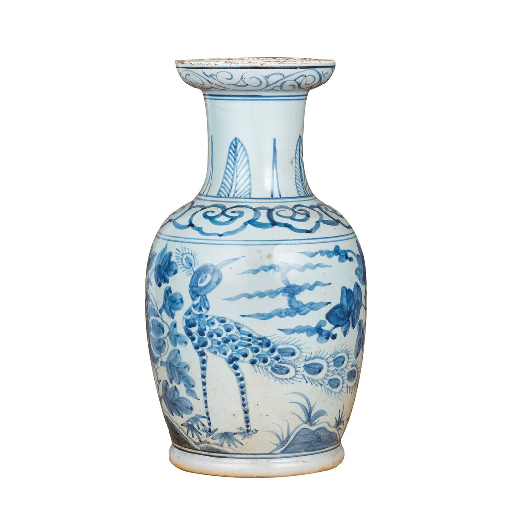 Blue And White Bird Vase With Dish-shaped Mouth