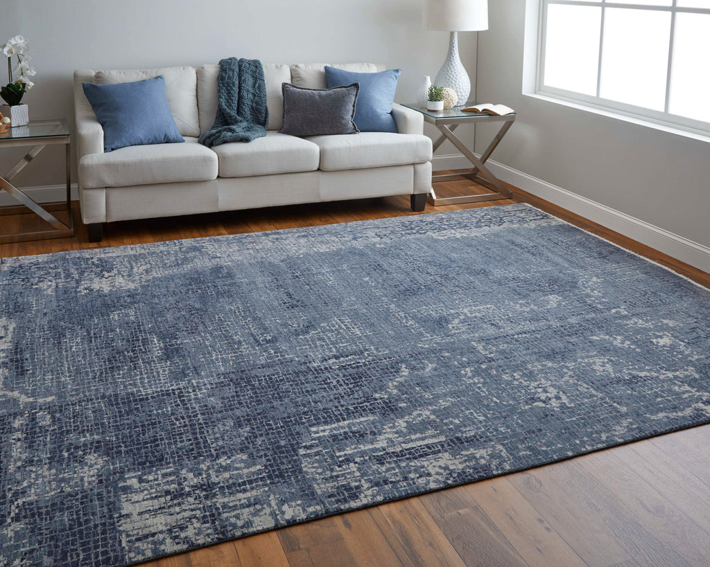 Marinn Modern Abstract Blue Ivory Area Rug (9'6" x 13'6")