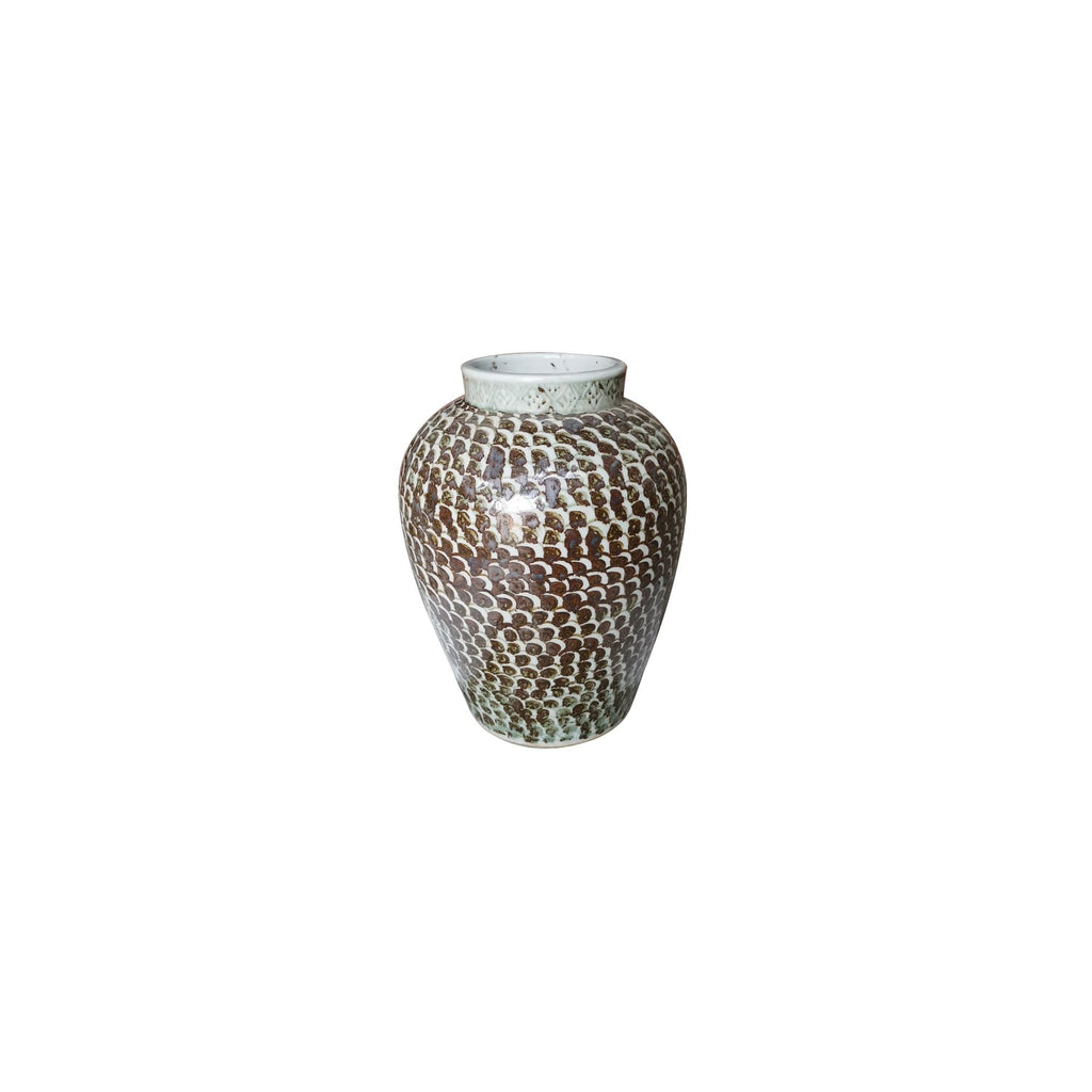 Rusty Brown Jar With Fish Scale Pattern