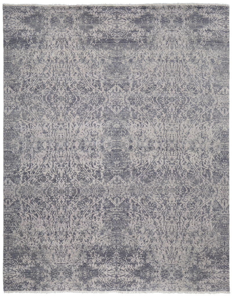 Dalia Modern Damask Gray Ivory Blue Area Rug (7'9" x 9'9")