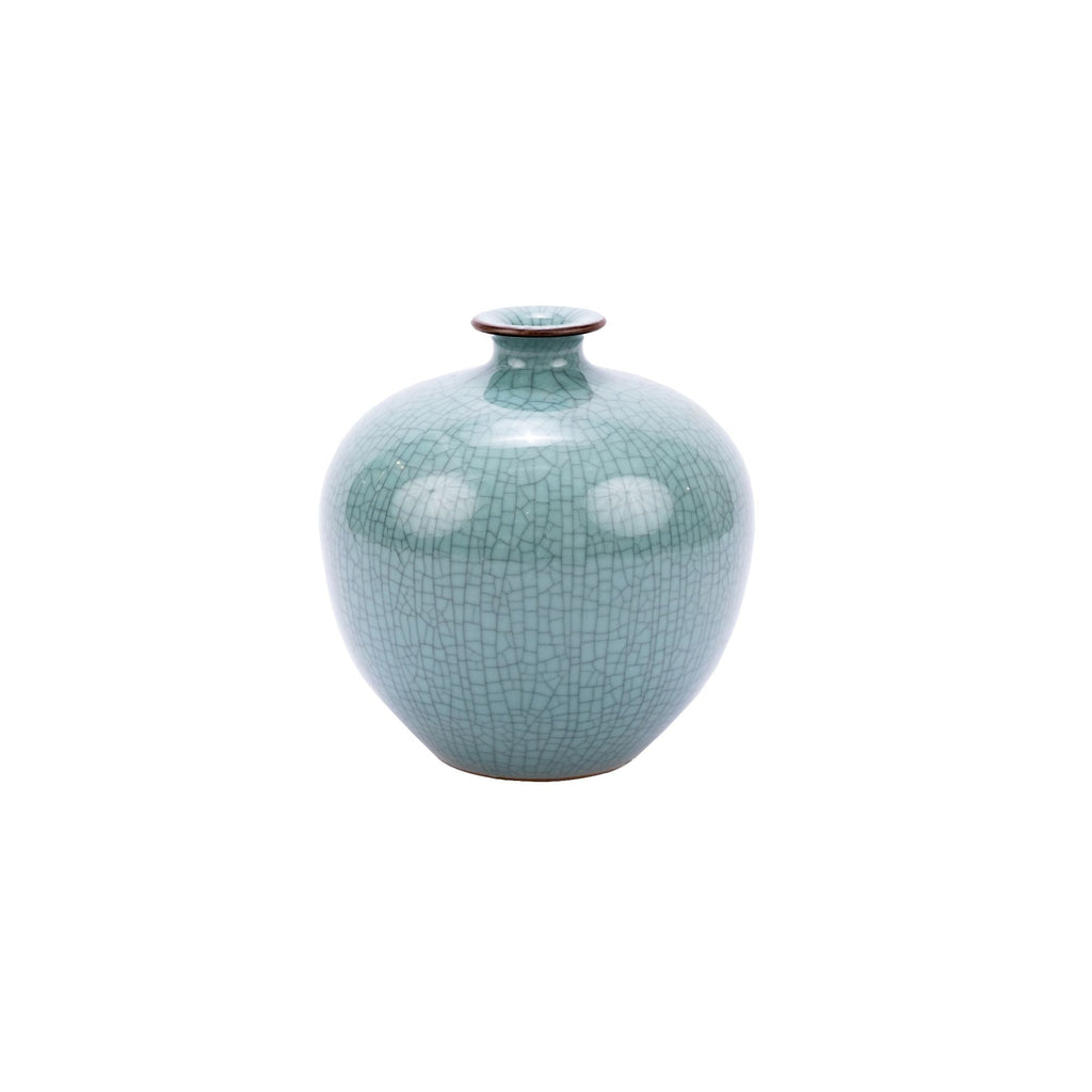 Crackle Celadon Pomegranate Vase with Brown Lip