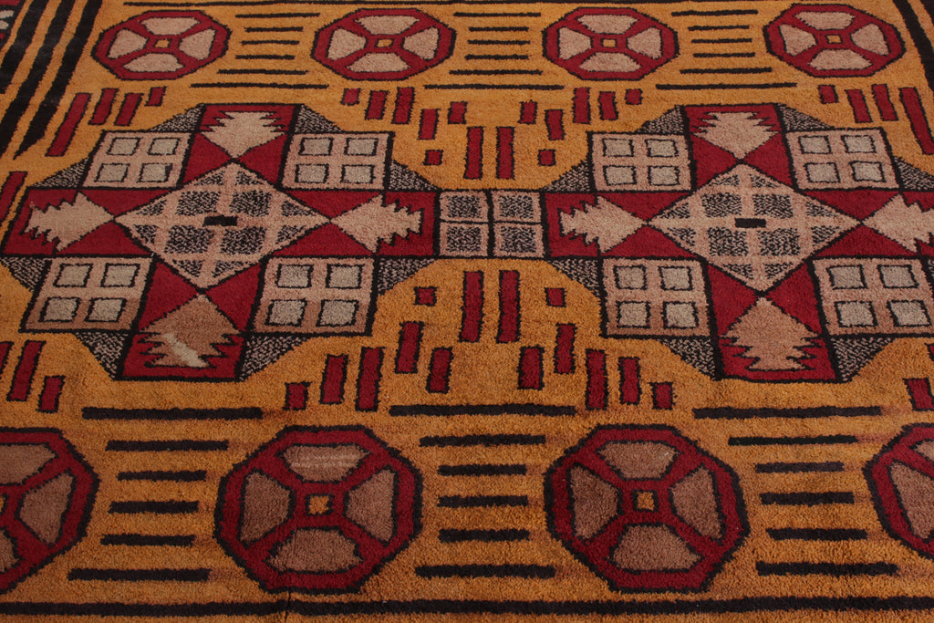 Hand-Knotted Antique Axminster Rug In Gold And Red Medallion Pattern - 17350