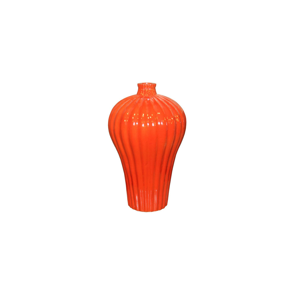 Fluted Lidded Prunus Vase Orange Crackle