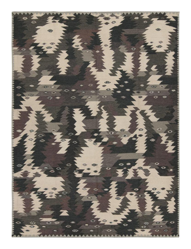 Scandinavian Abstract Custom Rug With Serrated Geometric Patterns