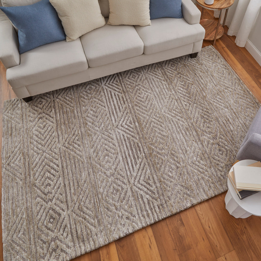 Colton Modern Geometric Tan Ivory Brown Area Rug (9'6" x 13'6")