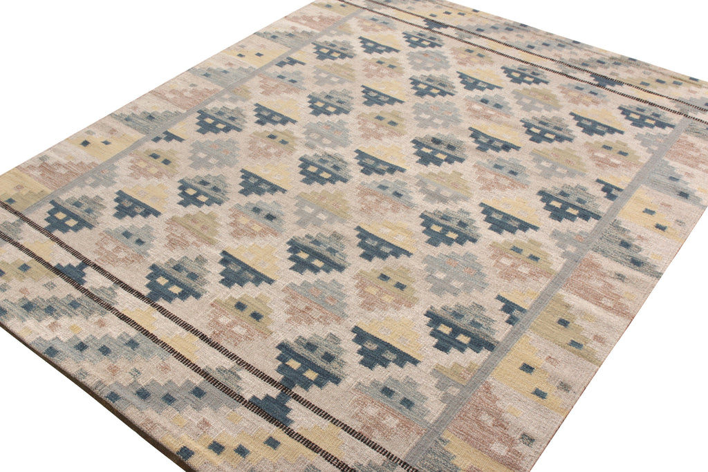 Scandanavian Style Kilim Rug In Blue And Beige Geometric Pattern - 17779