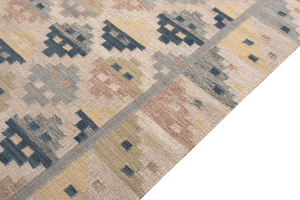 Scandanavian Style Kilim Rug In Blue And Beige Geometric Pattern - 17779