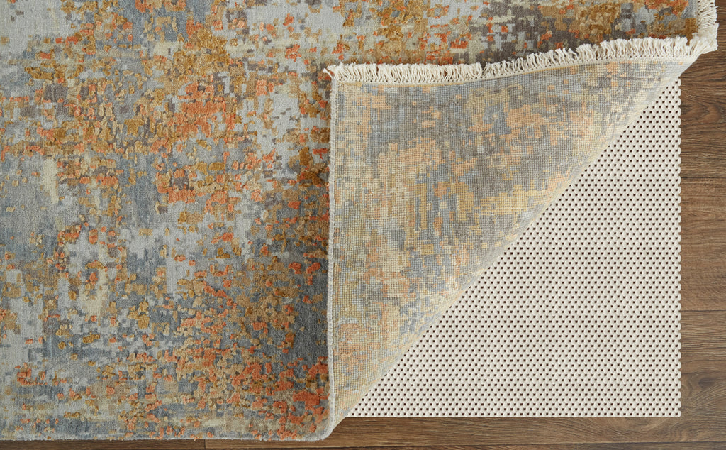 Conley Transitional Watercolor Gray Tan Orange Area Rug (8'6" x 11'6")