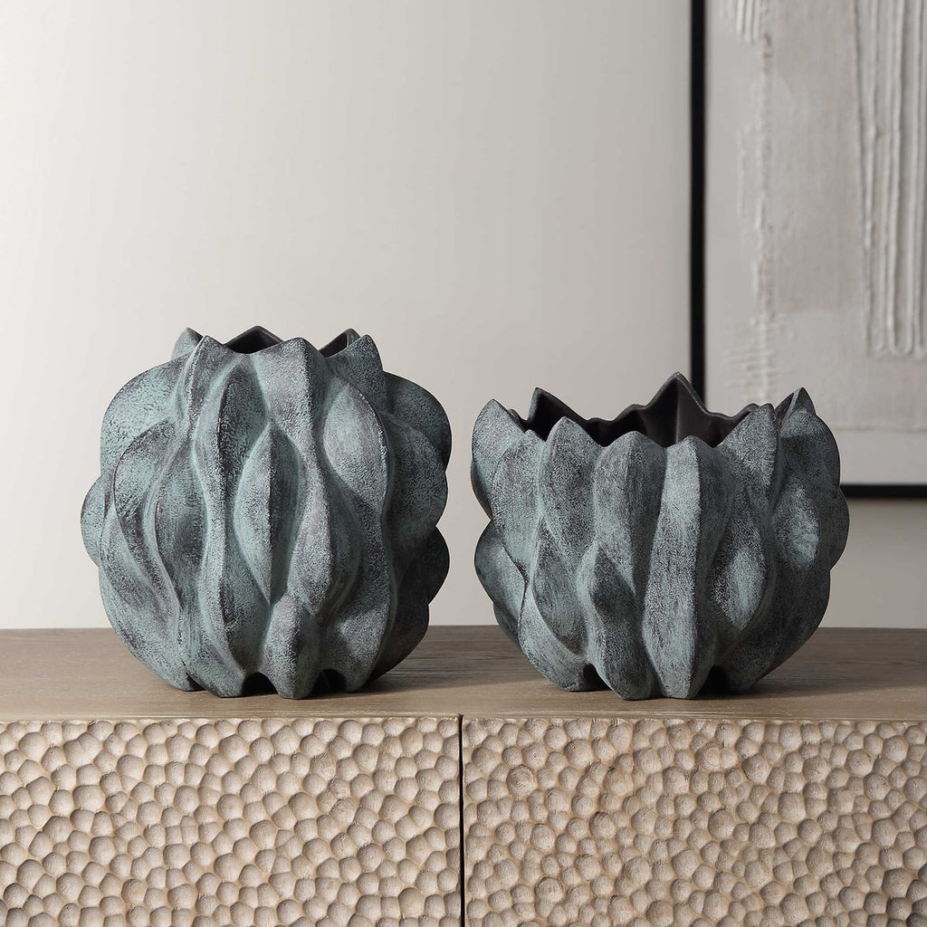 Verdant Bronze Vases, Set of 2