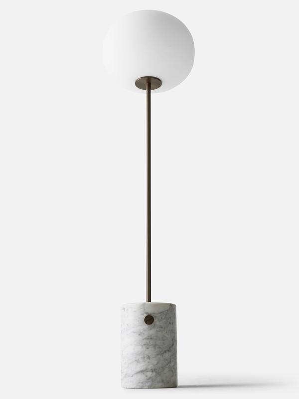 JWDA Floor Lamp, White Marble, Bronzed Brass