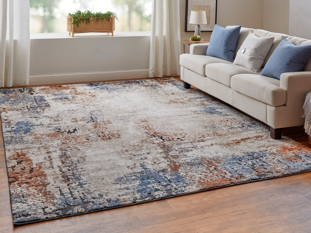 Gilmore Modern Distressed Ivory Blue Taupe Area Rug (2' x 3')