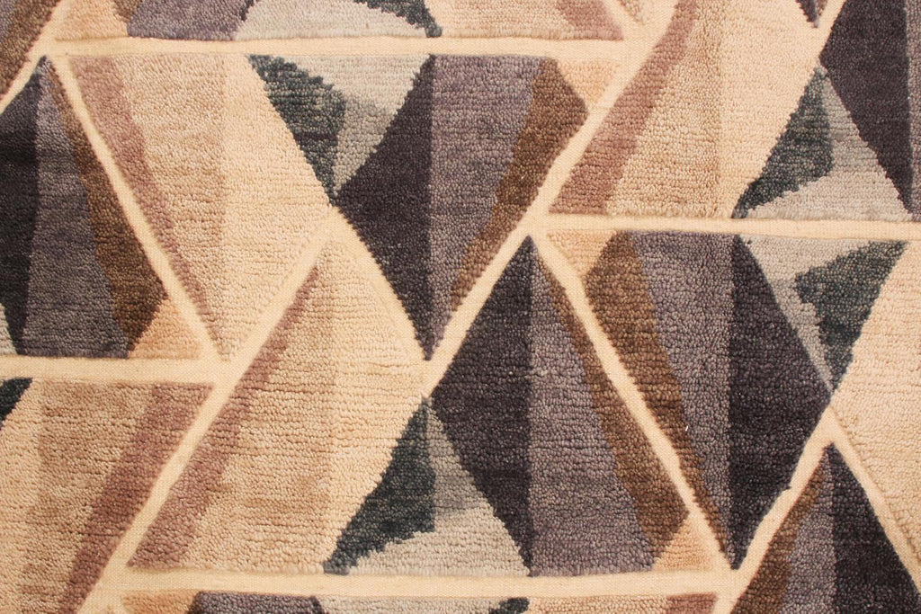 Hand-Knotted Contemporary Geometric Beige and Grey Wool Rug