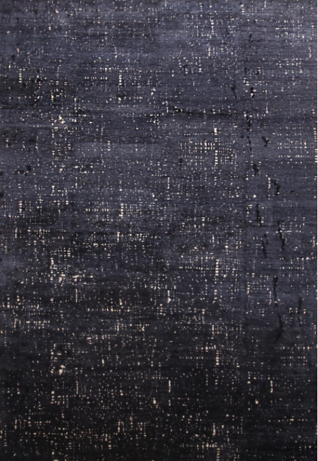 Custom Grisaille "City Lights" Midnight Blue And Black Pure Silk Rug