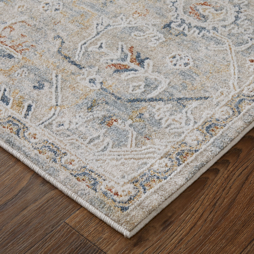 Pasha Transitional Distressed Ivory Blue Tan Area Rug (7'10" x 10'3")