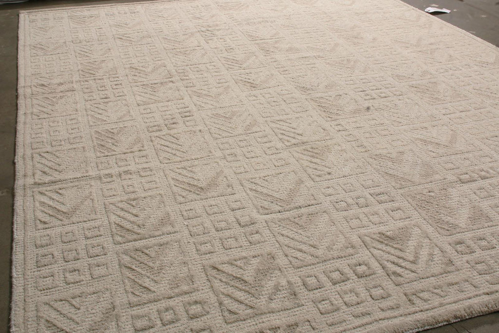 Scandinavian Geometric Grey Wool Pile Rug