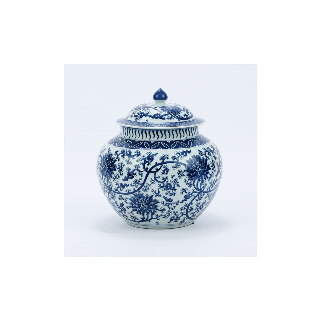 Blue and White Twisted Lotus Lidded Melon Jar