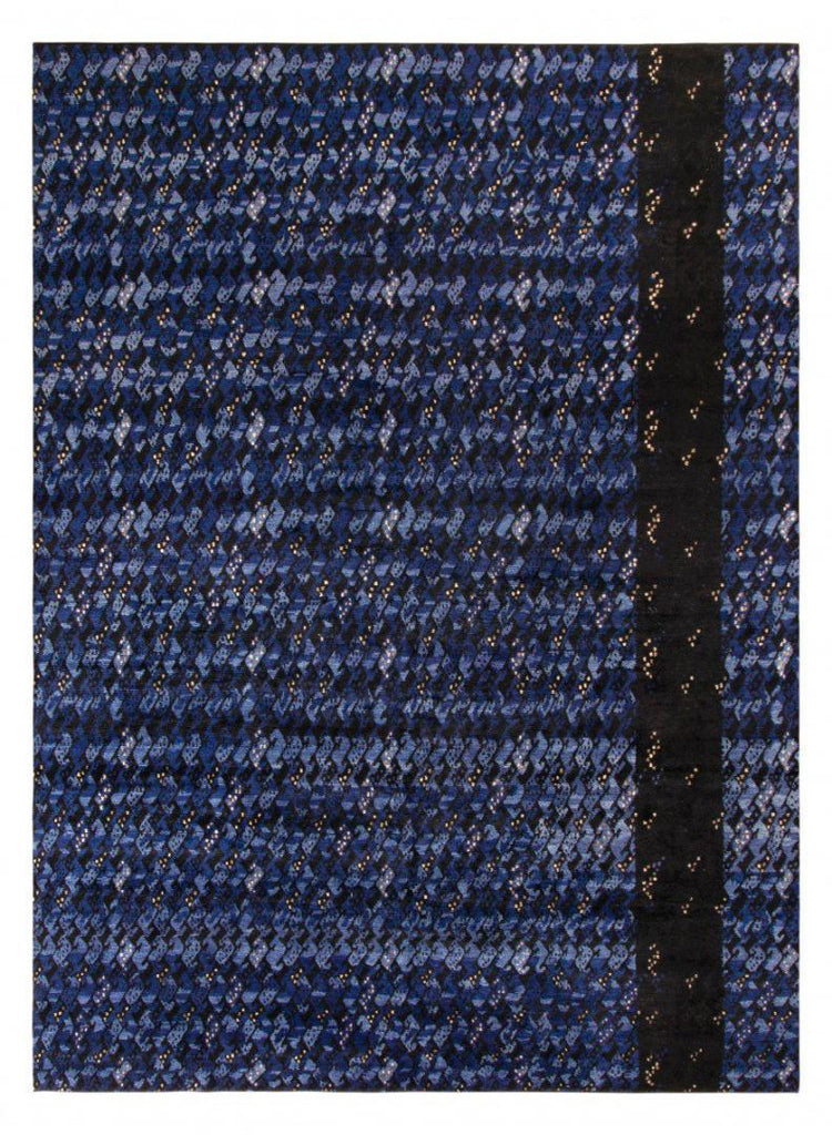 Scandinavian Rug in an All Over Blue-Black Geometric Pattern