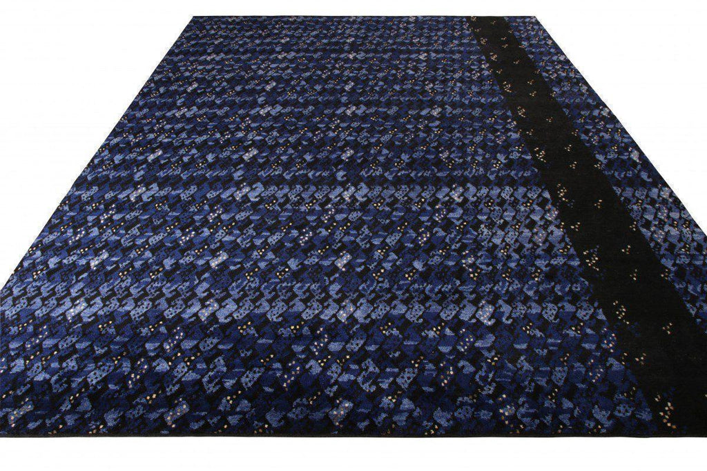 Scandinavian Rug in an All Over Blue-Black Geometric Pattern