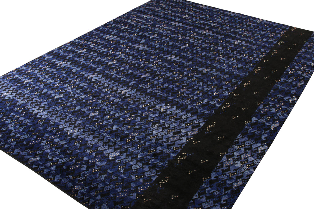 Scandinavian Style Rug In All Over Blue, Black Geometric Pattern - 19382