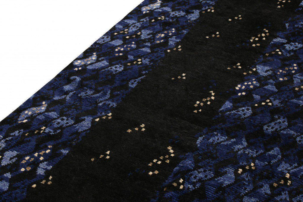 Scandinavian Rug in an All Over Blue-Black Geometric Pattern