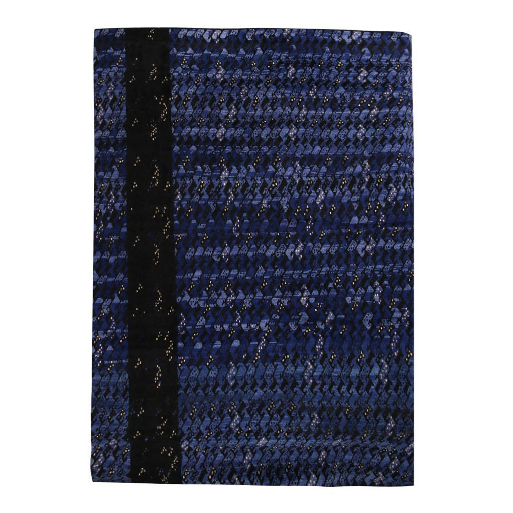 Scandinavian Geometric Black and Blue Wool Pile Rug