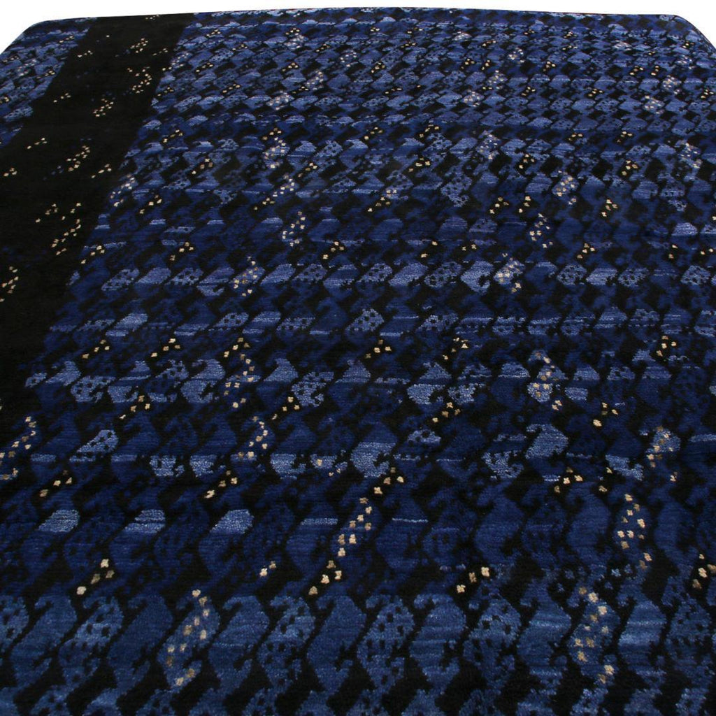 Scandinavian Geometric Black and Blue Wool Pile Rug